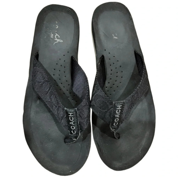 Coach Black Flip Flop Sandals size 6.5 Signature C - Picture 1 of 5